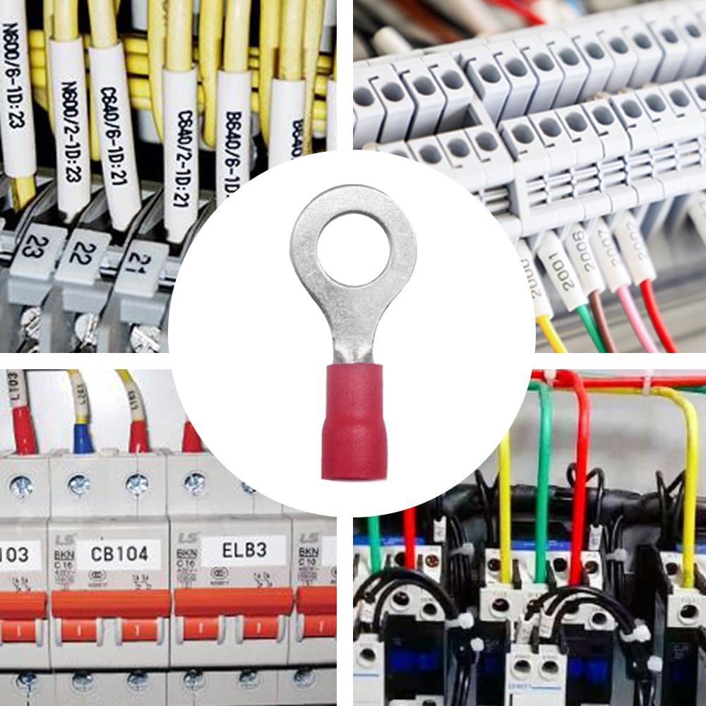 100 Pezzi Anello Capocorda Elettrico Terminale Connettori Elettrici Diametro Foro M6 Crimpare Connettori – Per Cavi Da 0,5 – 1,5 mm² (Rosso/YPRH6)