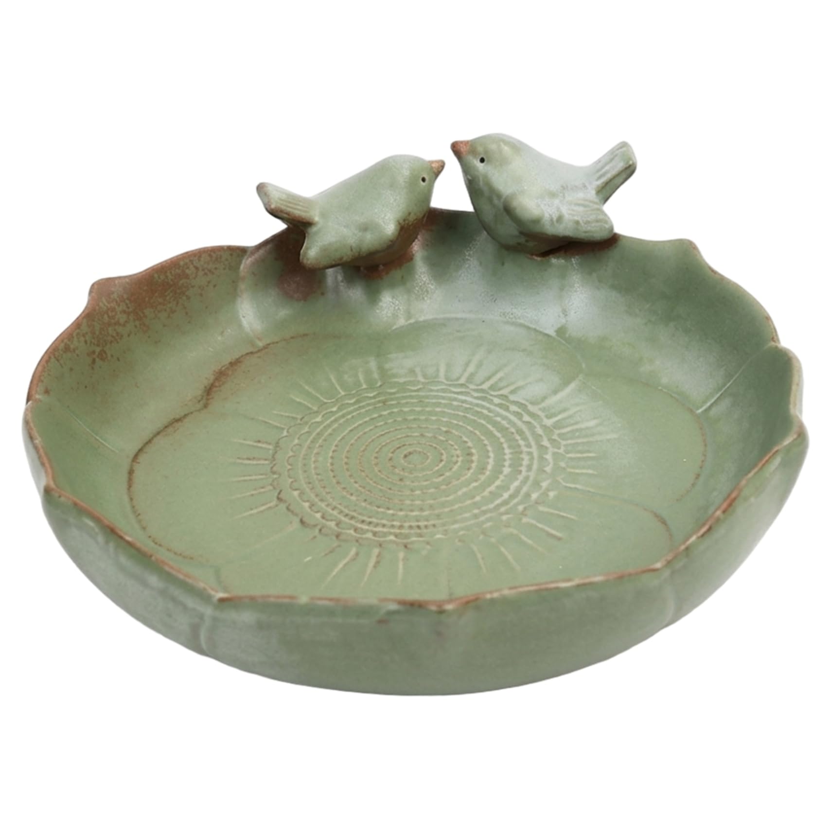 Baño para pájaros molido, Cuenco de cerámica Vintage para baño de pájaros para jardín, para Verde Hecho a Mano con Decorativos, 9, 4 Pulgadas pequeño