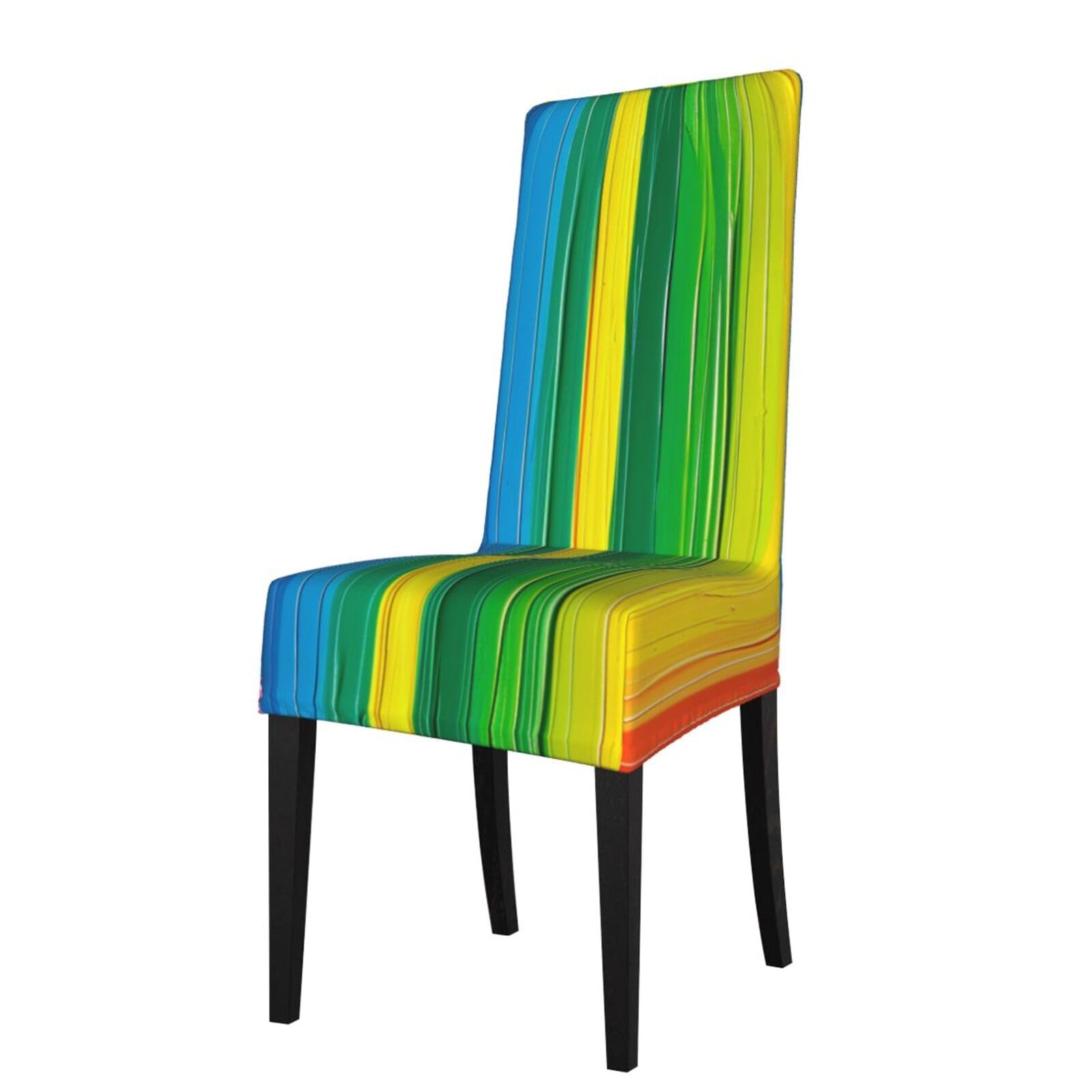 WPKJU Rainbow Color Stripe Print Dining Chair Covers Removable Chair Seat Covers Decorative for Kitchen & Bar Stools