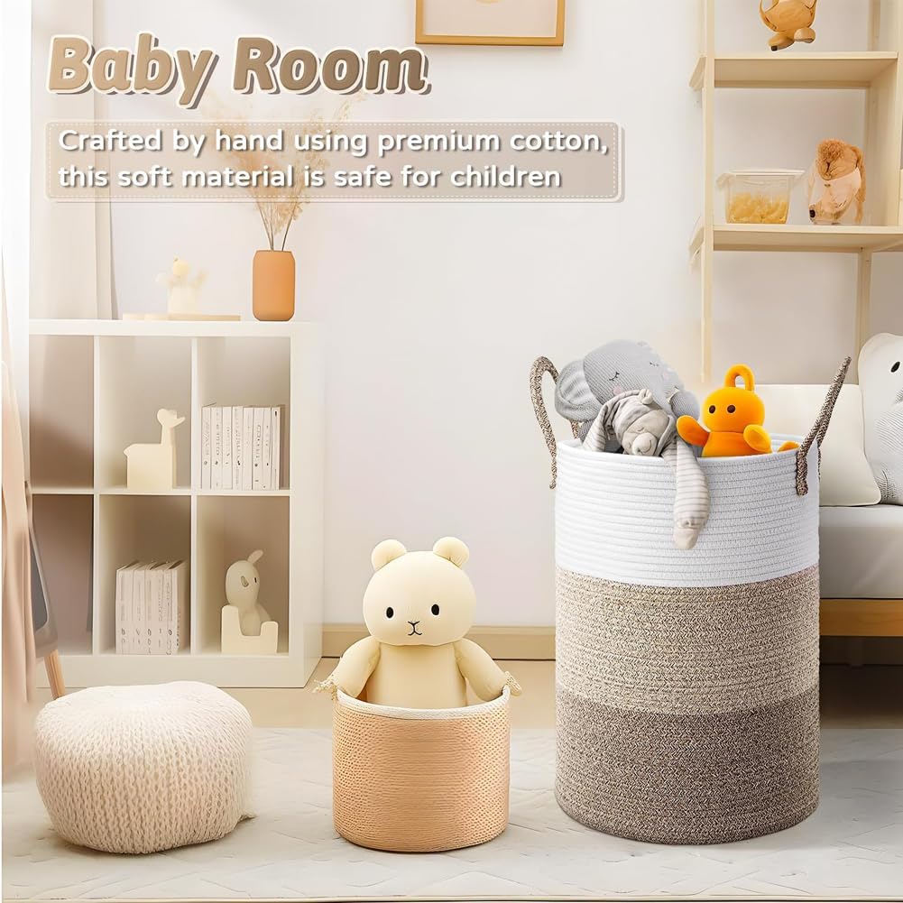 Cesto portabiancheria in corda di cotone, 46 cm di larghezza x 61 cm di altezza, per giocattoli/panni sporchi, organizer decorativo alto per camera da letto, cameretta dei bambini