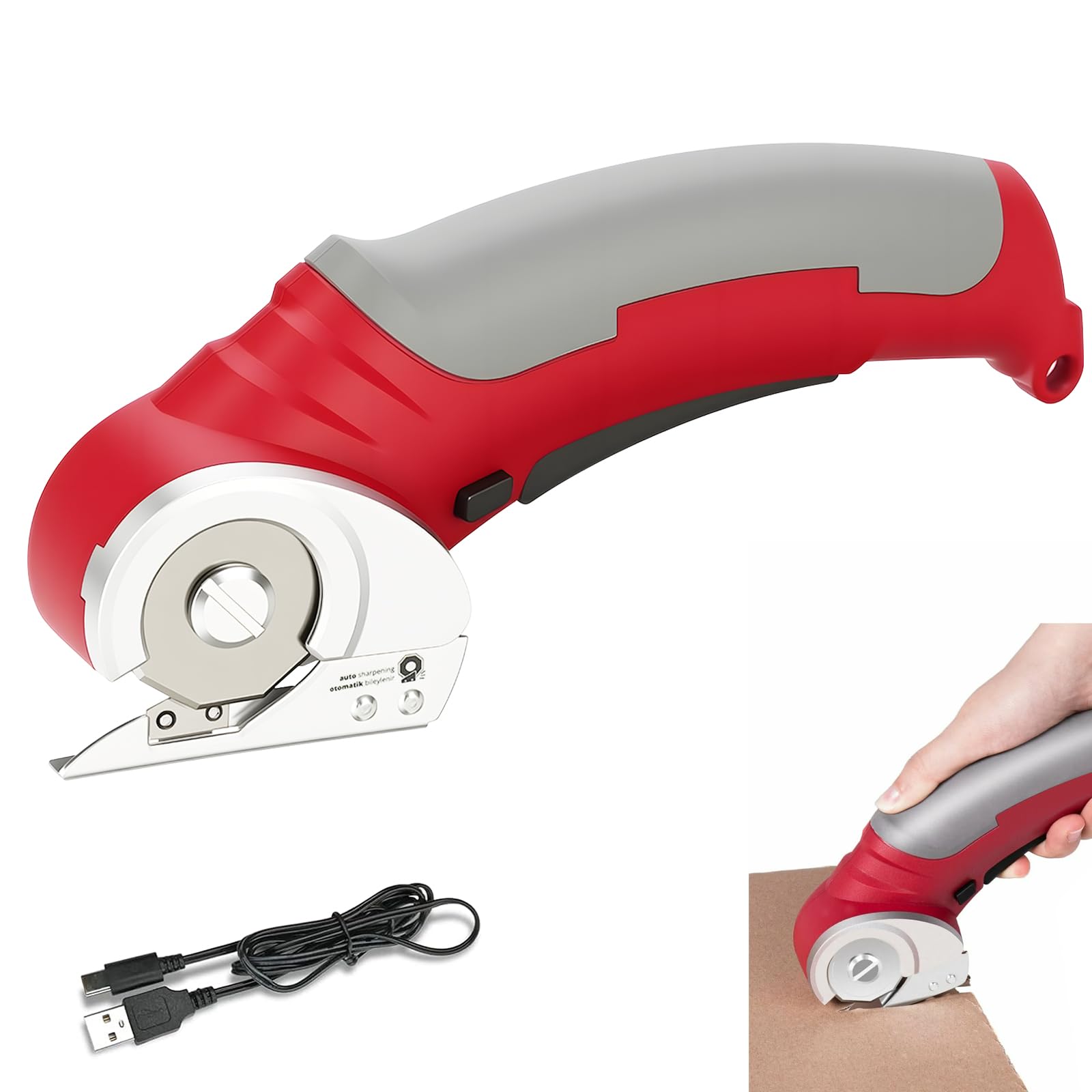Cortador de cartón eléctrico, 4,2 V, tijeras eléctricas inalámbricas con interruptor de seguridad, 300 rpm, cortador universal, recargable para tela, alfombra, cuero, fieltro, plástico, cartón