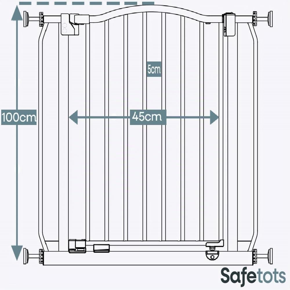 Safetots Barrière de Sécurité Supérieure Extra Haute avec Design Courbé, Barrière à Pression pour Escaliers, 71cm - 80cm, Hauteur Extra Haute de 100cm, Couleur Gris Mat