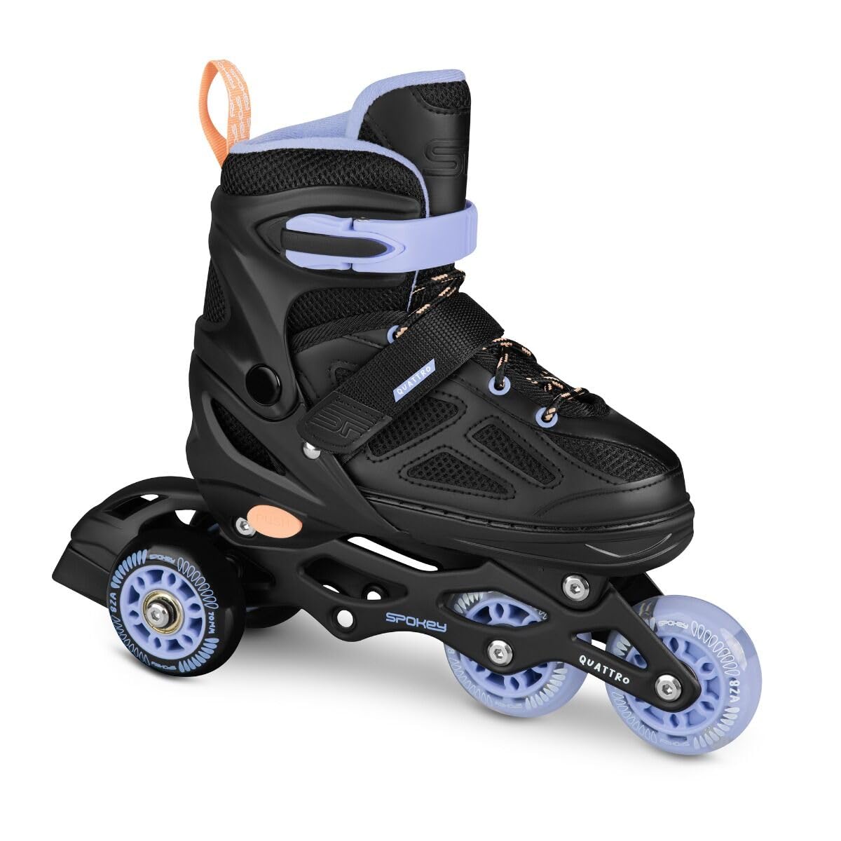 SPOKEY QUATTRO Set 4 en 1 rollers / patins à roulettes / triskates / patins à glace réglables | pour enfants et adolescents | Rollers en ligne transformables en patins à roulettes | Tailles : 30-33,