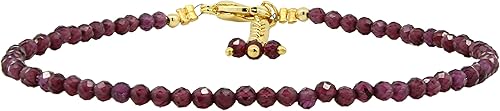 Natural Red Garnet Beaded Bracelet January Birthstone Crystal Jewelry Hypoallergenic 8 Inch Gold Plated Lightweight Trendy Western Jewerly For Women
