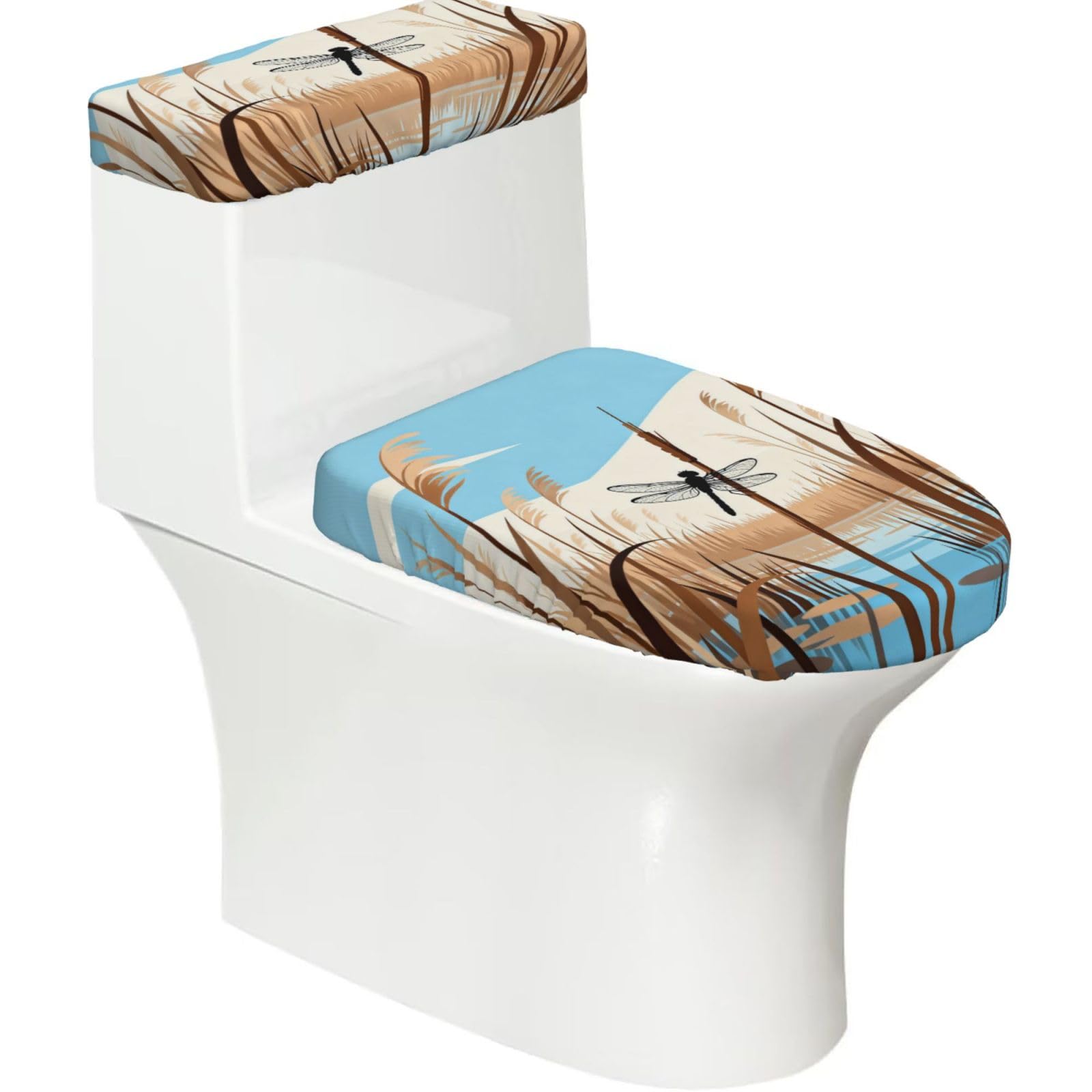 Cntdbu Black Reeds Pond Stretchy Toilet Lid And Tank Cover Set-Soft Elastic Bathroom Decor For U Shape Oval