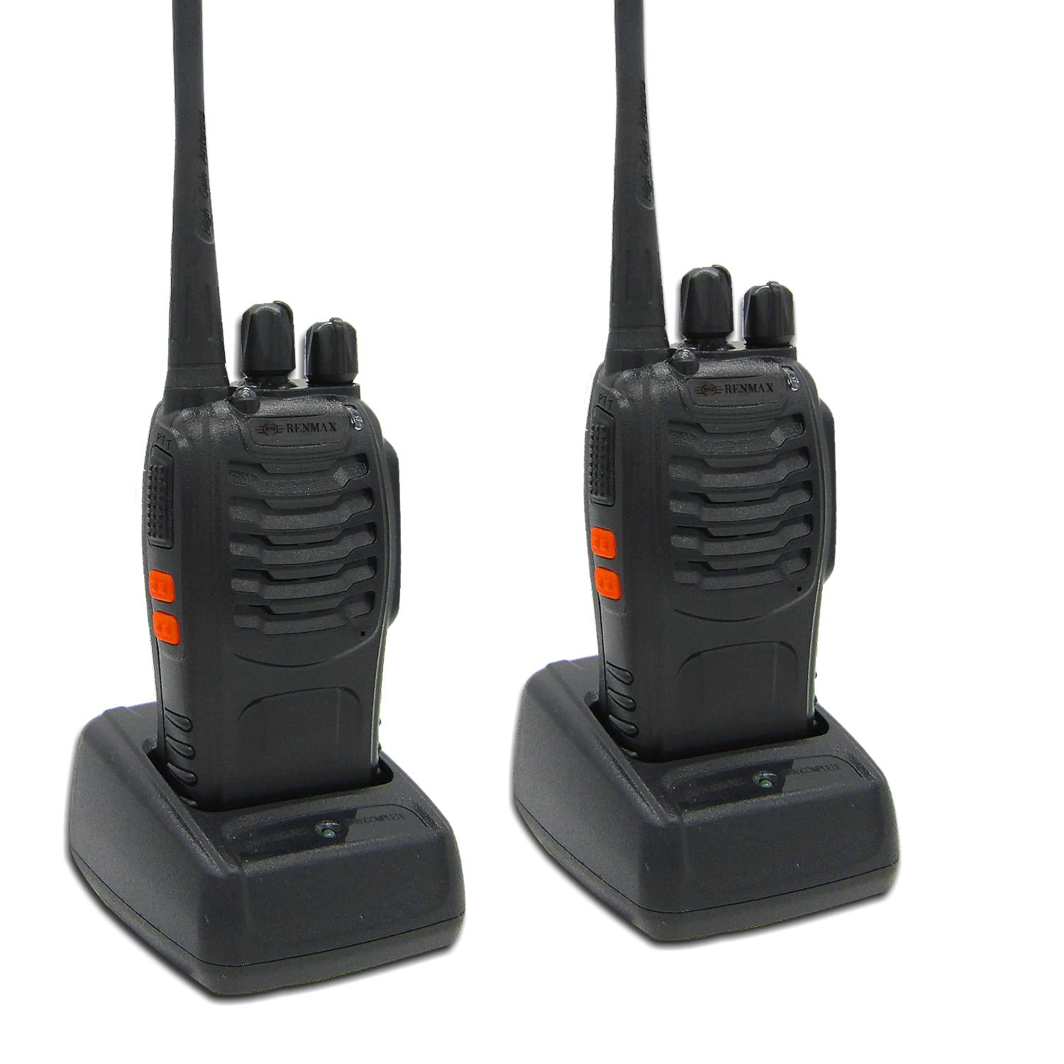 RENMAX Walkie Talkie Two Way Radio Long Range VHF/UHF Rechargeable VOX Emergency Light Handheld 16Channel Black - 2Pack