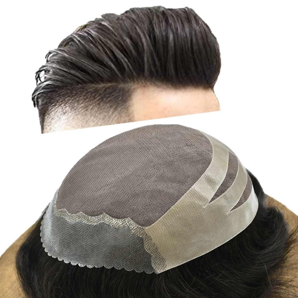 LYRICAL HAIR Mens Toupee Human Hair System Replacement for Men Monofilament Mens Hairpiece Poly PU Skin Hair Unit Prosthesis for Men Durable (8"X10",