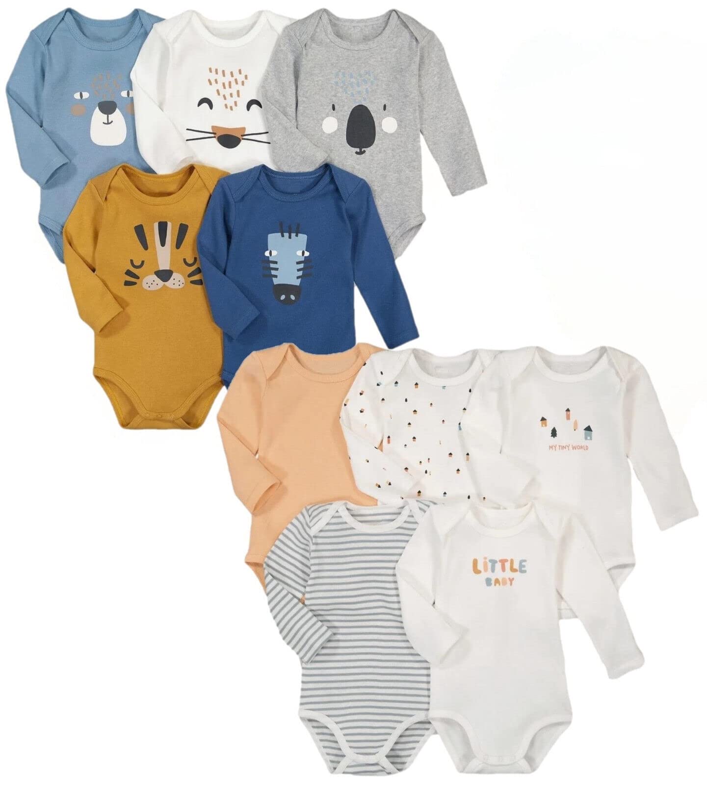Ex UK Store Baby Boys 7 Pack Bodysuits Cotton Long Sleeve Sizes 0 Months to 36 Months