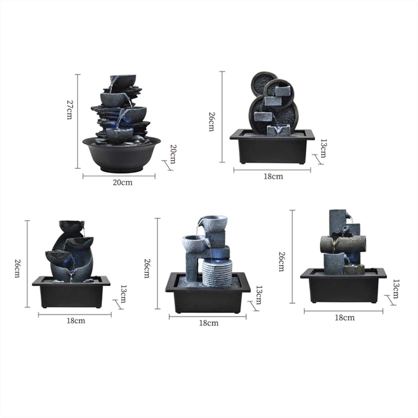 Binnenwaterval Kleine Waterfontein Indoor Water Fontein Tafel Fontein Multi-Color LED Verlichting for Thuiskantoor Rustgevende Cascading Water Geluid Gelaagde Desktop Functie Feng Shui-Decor (Size