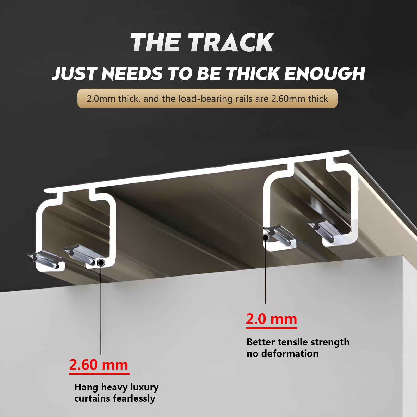 Rail de Rideau Double Rail Robuste et amélioré, Tringle à Rideau silencieuse en Aluminium, pour cloisons de séparation, Couleur Classique Assortie (Champagne, 260 cm/8,5 pi (2 x 130 cm))