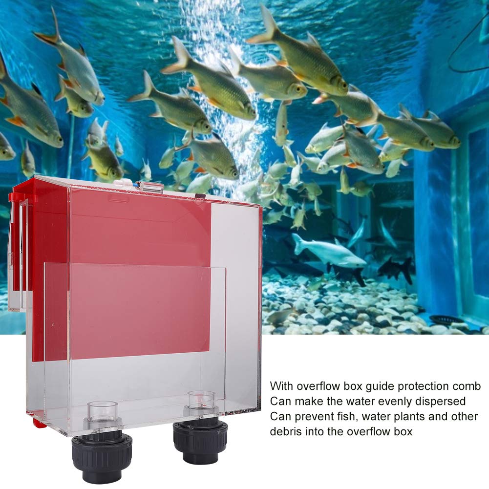 Boîte de débordement Moyen, Trous sans Siphon d'aquarium Rouge Acrylique sans Accessoire de réservoir de Poissons de boîte de débordement Automatique à démarrage Automatique