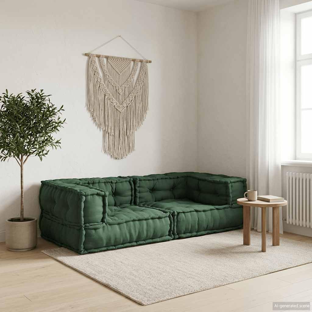 Hothingwell Sofá Modular 2 Plazas de Tela Verde 140x70x36 | Algodón Suave, Relleno de Espuma, Reconfigurable, Ideal para Sala y Porche