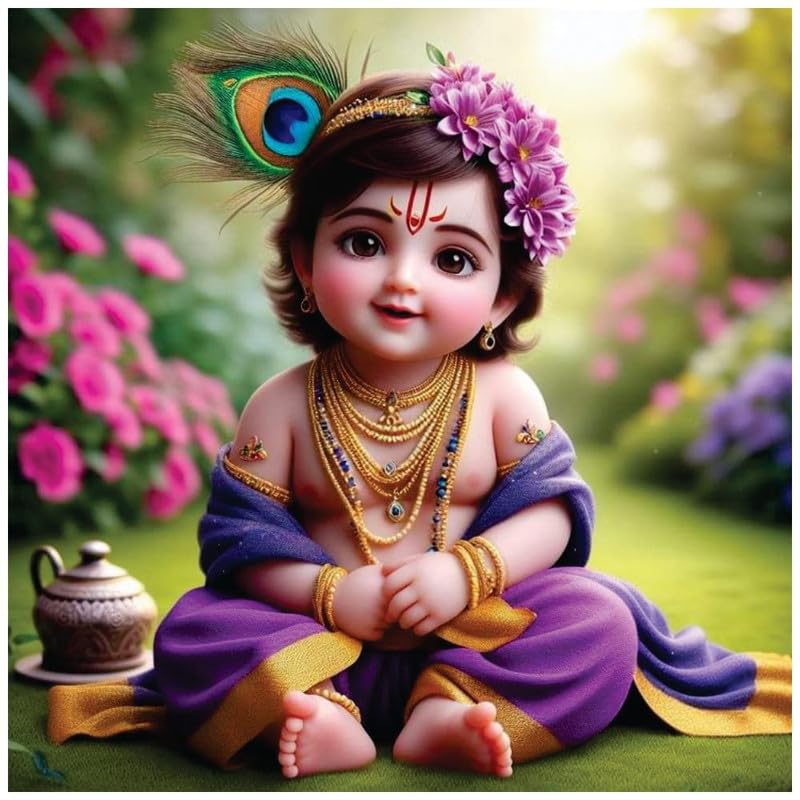 Image of British Terminal Cute little Bal Gopal Baby God Krishna| Kanha Ji | Laddu Lord Makhan Chor Painting Religious Poster for Pregnant Women for wall (matt thin vinyl,sticker,multicolor,unframed)| bj210