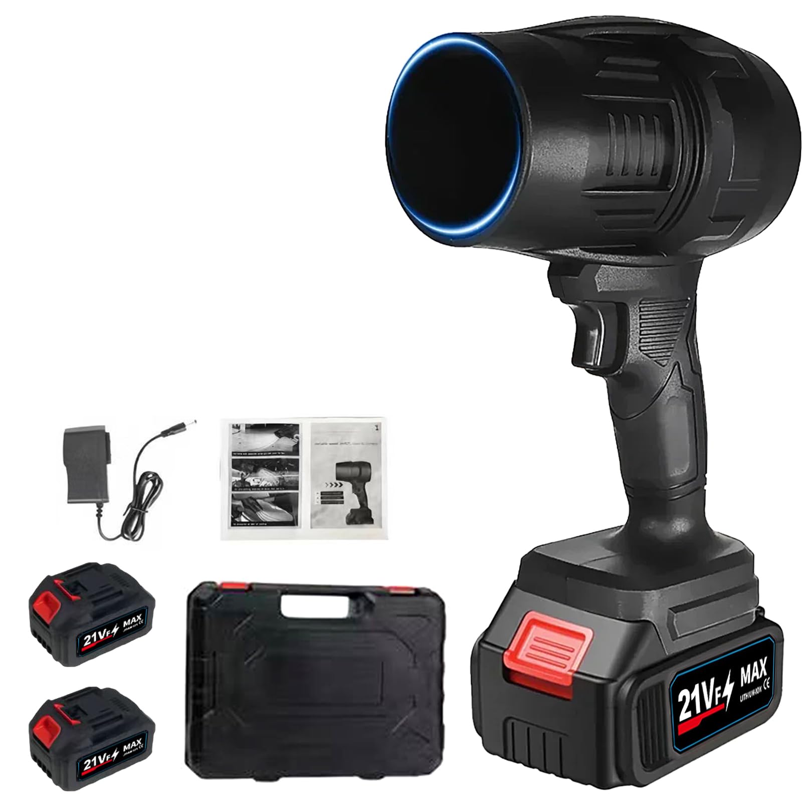 Handheld Blower Dryer, Adjustable Turbo Car Jet Blower, Portable Electric Air Duster Rechargeable with 2 Batteries & Charger, Compressed Air Duster for Home Cleaning Snow, Outdoor, Leaves, Dust