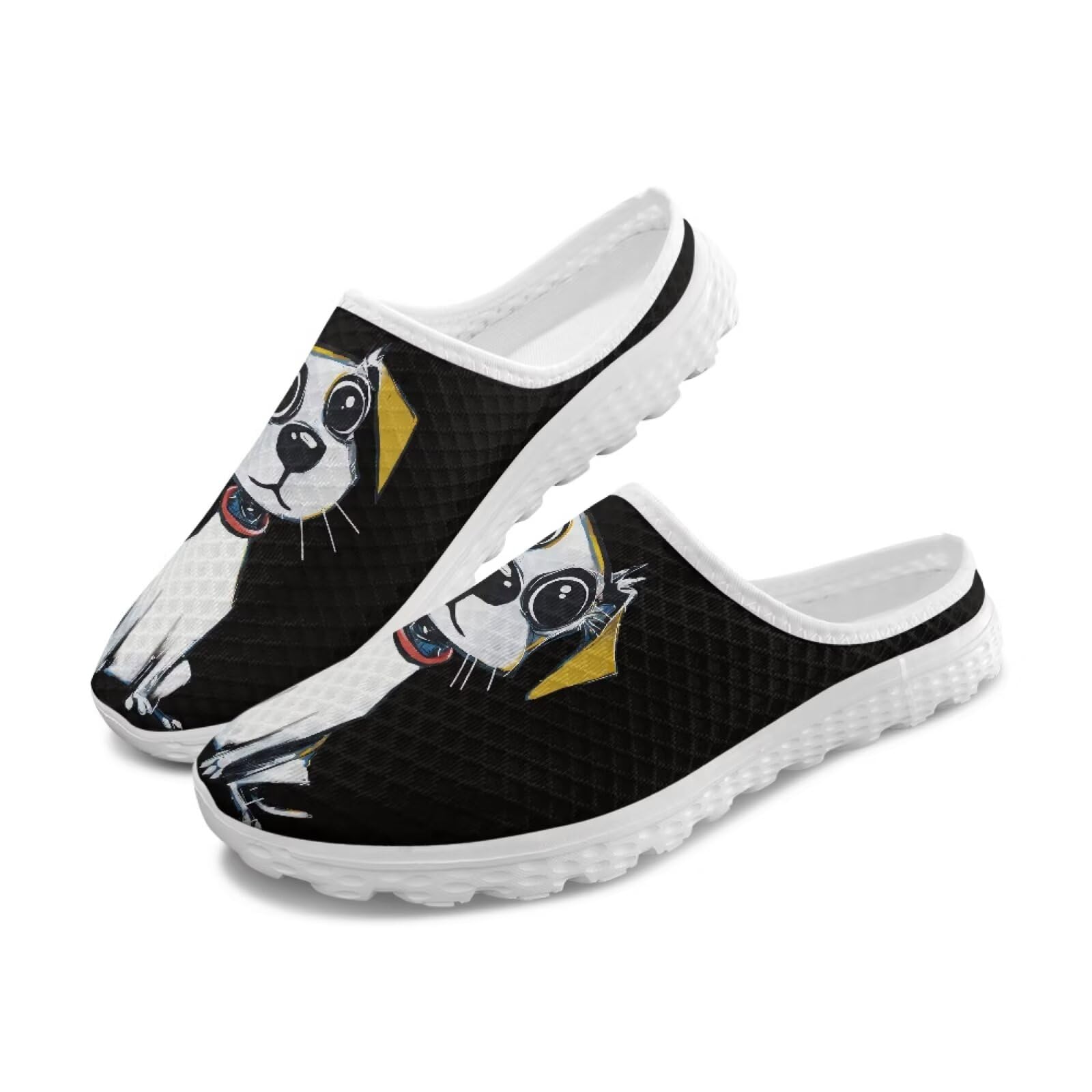 Pynewomyt Dog Cartoon Womens Water Shoes Slip On Shoes Women Mules Clogs Mesh Flats Closed Toe Slide Comfortable Mehs Mules with Non Slip Sole Summer Footwear