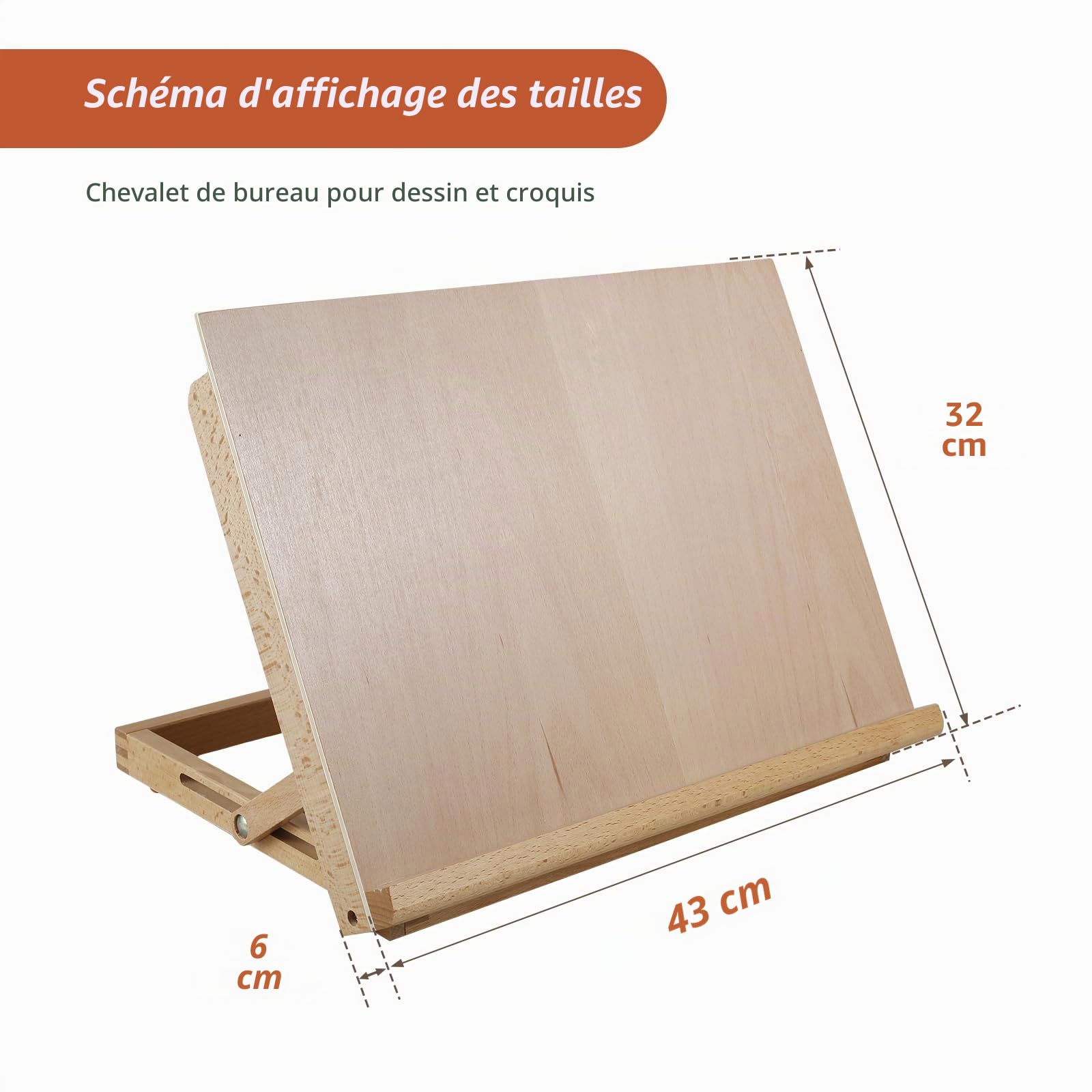 Chevalet de dessin pour artistes, format A3, en bois de hêtre massif, pour bureau, 42,9 x 32 x 6 cm, angle réglable, pliable, pour artistes, débutants, étudiants