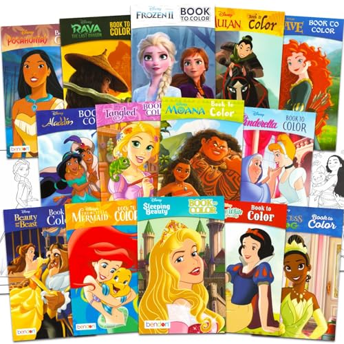 14 Disney Princess Small Coloring Books for Kids Ages 4-8, 2-4 - Bulk Coloring Bundle Classroom Rewards, Prizes, PreK Kindergarten Party Favors with Moana, Frozen, More | Mini Activity Books for Girls