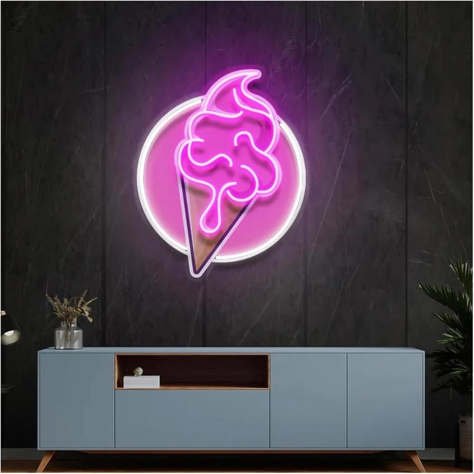 Lampada al neon Insegna al neon con gelato, stampa UV, luminosità regolabile per decorazione murale, 32 cm x 38,1