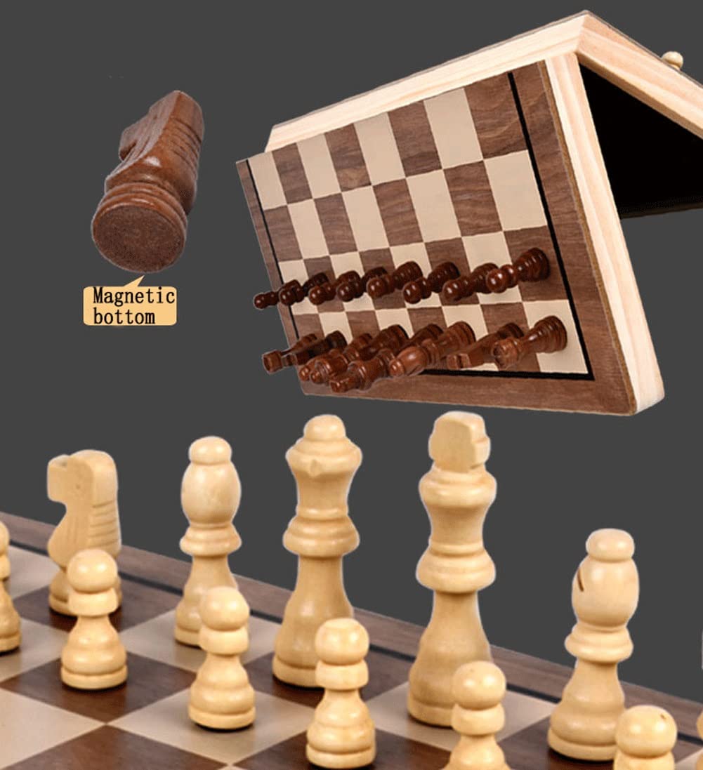 Set Scacchi Magnetic Folding Chess Set, 15.4 "x .4" portatile di viaggio legno scacchi Board Game , Crafted Pieces bagagli con 1 flanella Borse, Perfetto bambini principianti e adulti Scacchiera Gioco