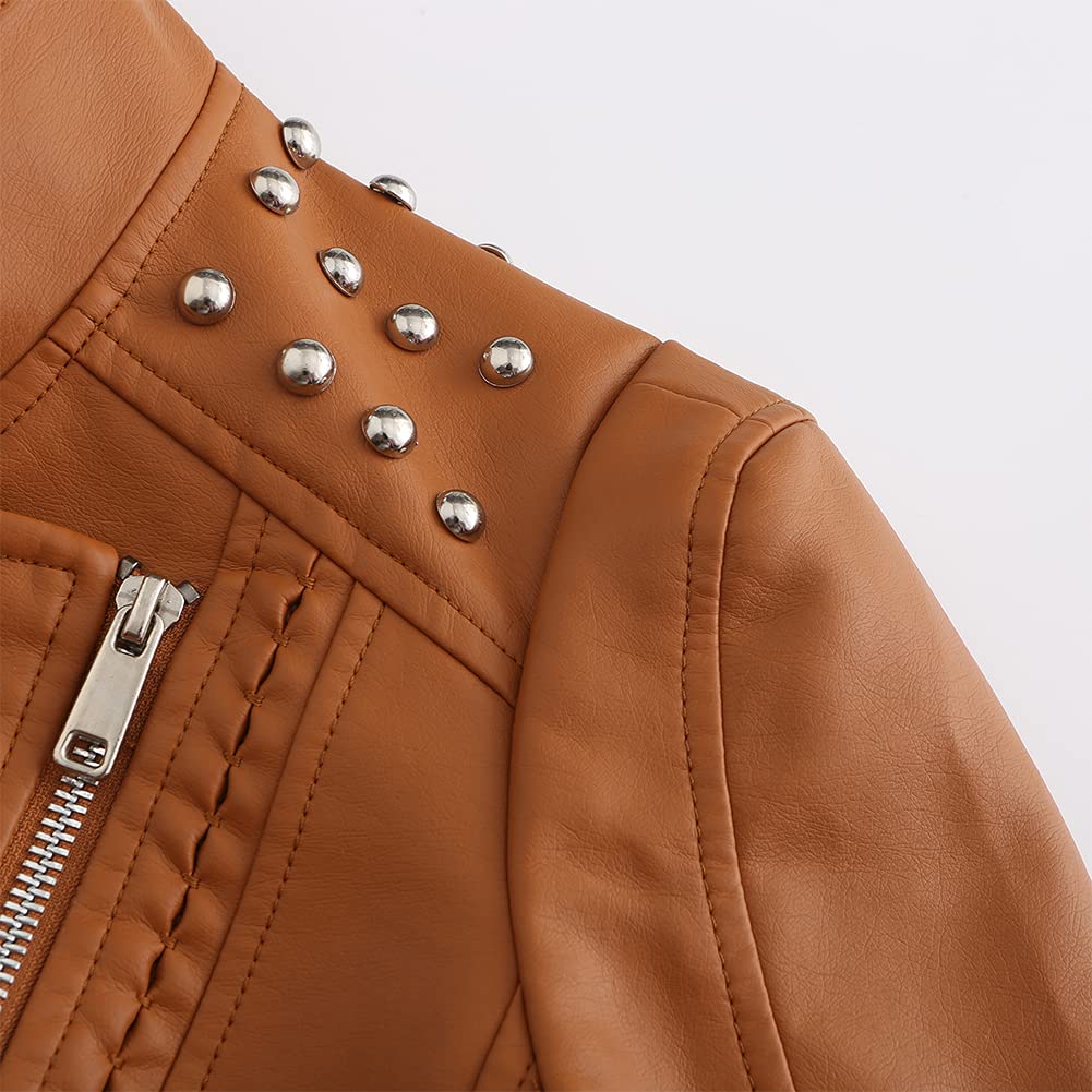 YFFUSHI Femme Blouson PU Biker Faux Leather Jacket Slim Fit Veste en Similicuir Elégante de Style Motard Zippé
