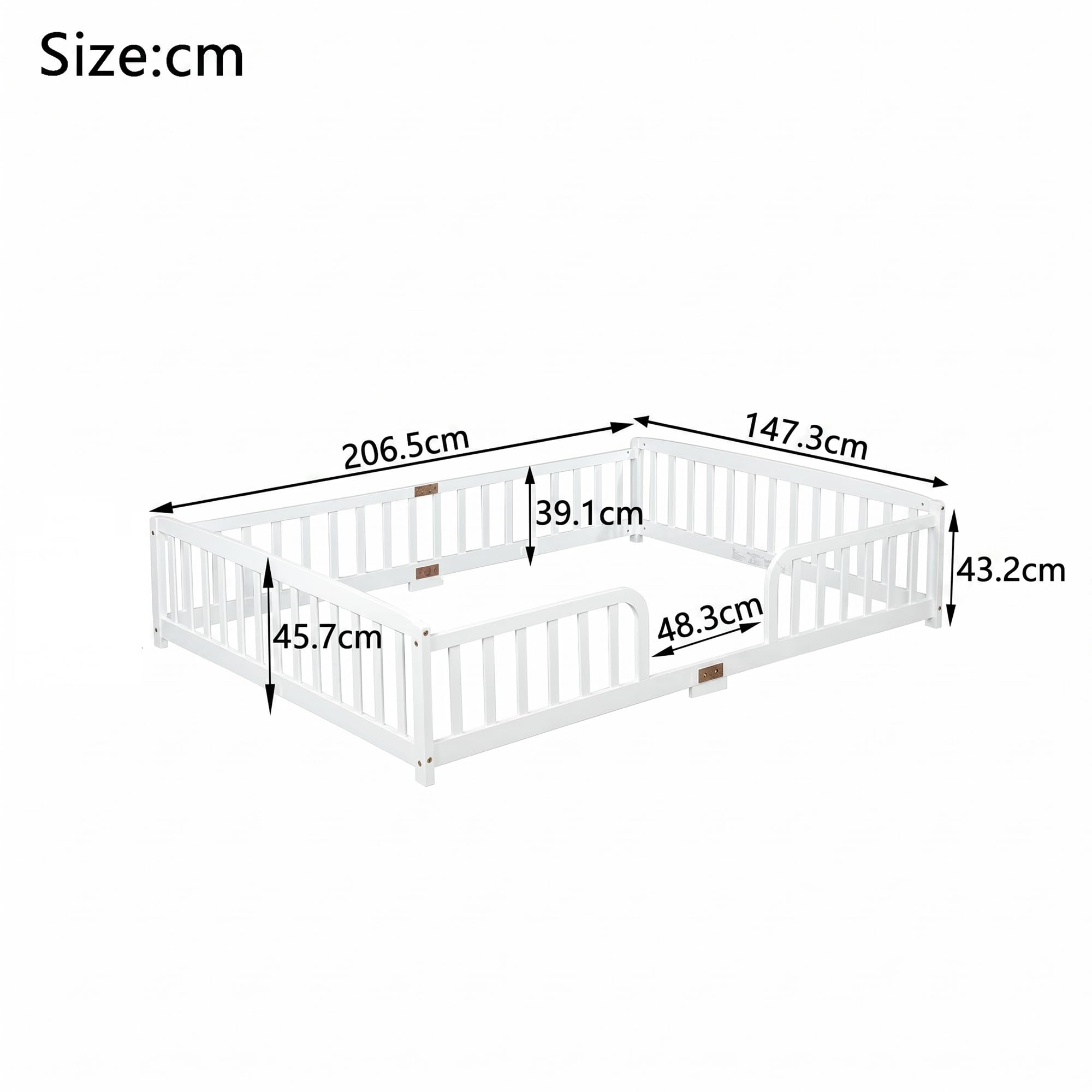 Letto in Legno 140x200 in Pino e Compensato Letto Matrimoniale con Ingresso Centrale Arrotondato e Barriere a Stecche Bed Vicino al Pavimento senza Doghe né Materasso per Camera