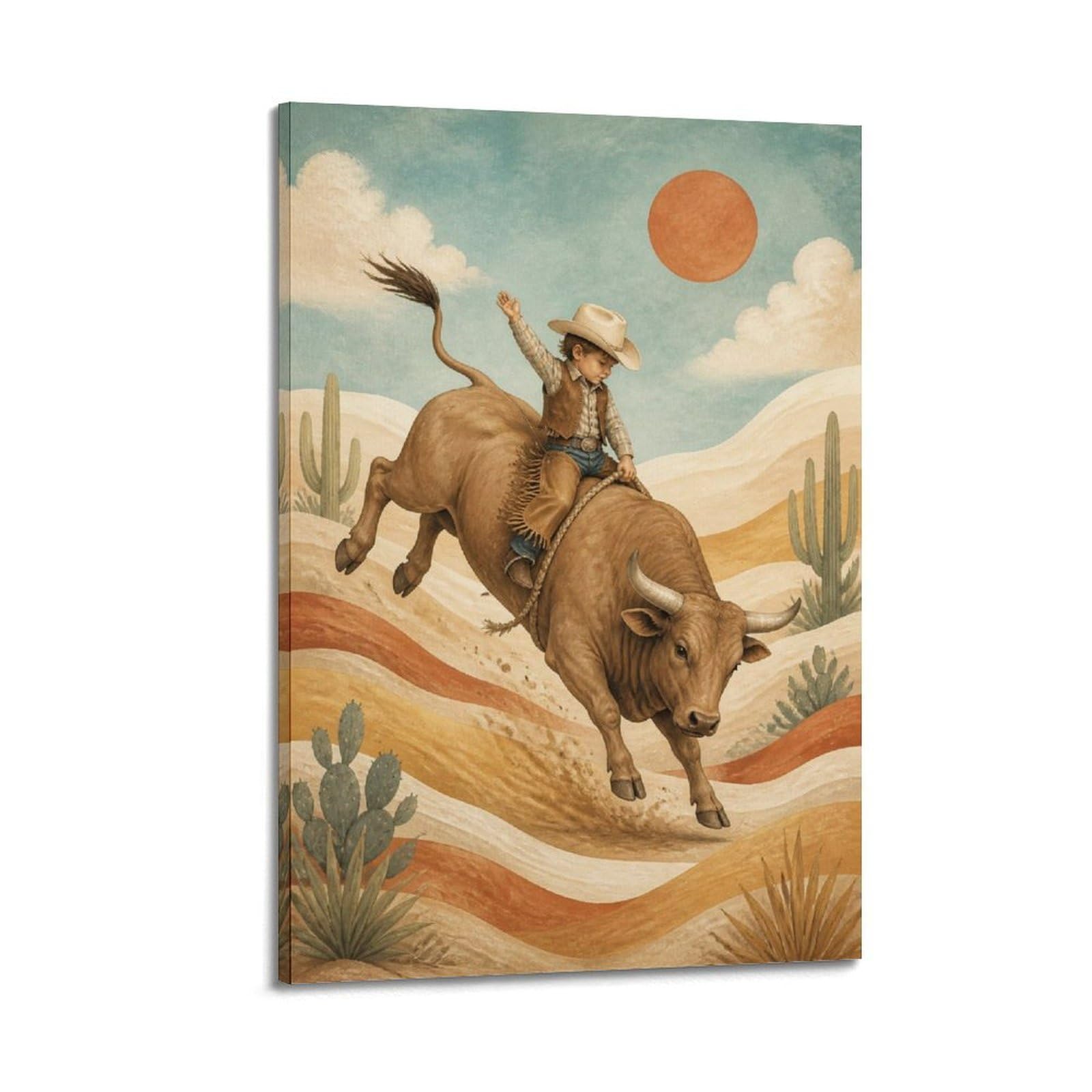 OKAHYS Bright Boho Rodeo Bull Riding Poster Western Cowboy Culture Modern Decorative Canvas Prints - Ideal Wall Art for Family, Man Cave, Game Room, Boys & Girls Bedroom 20x30inch(50x75cm)