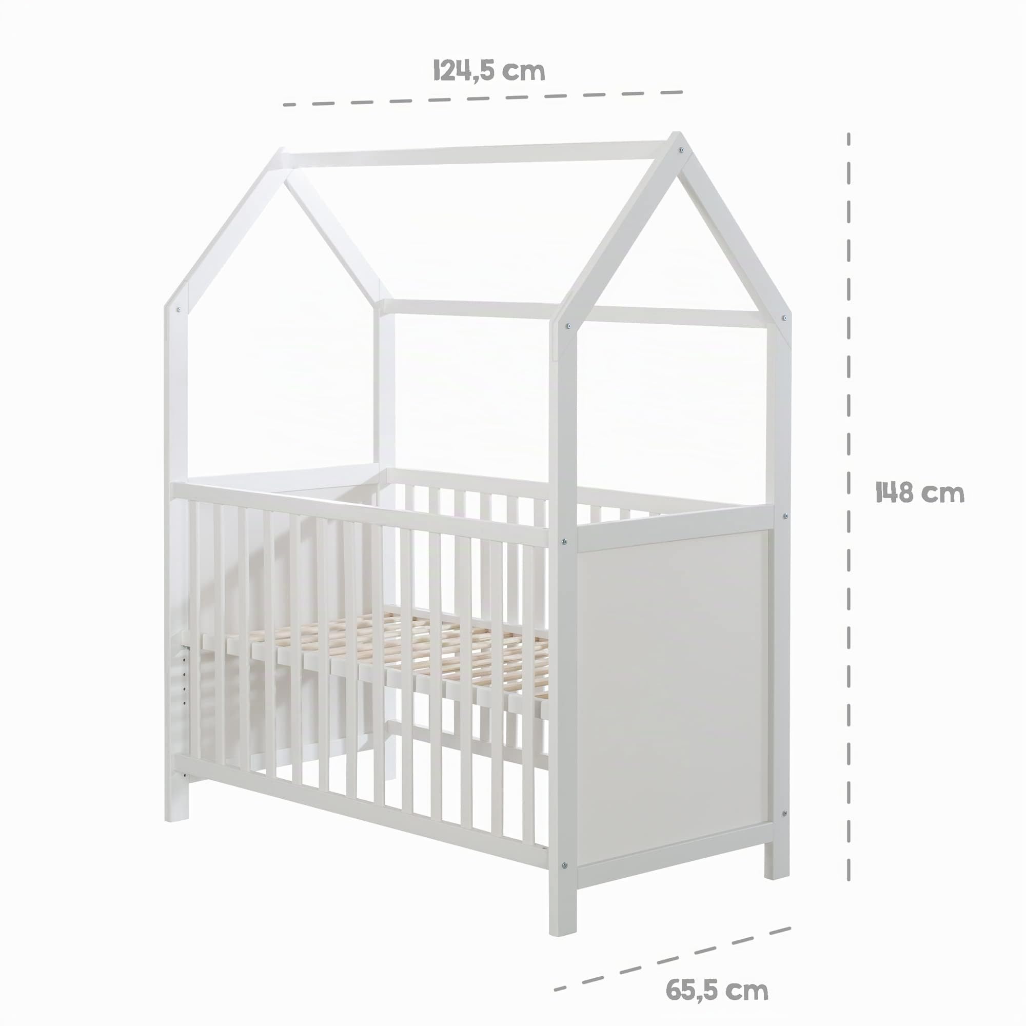 roba Lit Bébé Cabane Évolutif 60x120 - Lit Cododo Convertible en Canapé - Réglable en Hauteur - Blanc
