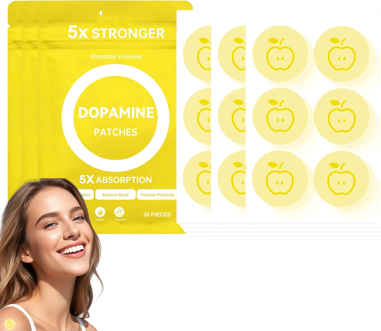 90PCS Dopamine Patches-Mood Boost Positivity Focus Support,Body Care Mental Wellness Patch for Daily Use,Plant-Based Formula,Energy Supplement Stick on Arms Shoulder Skin,Supports Dopamine