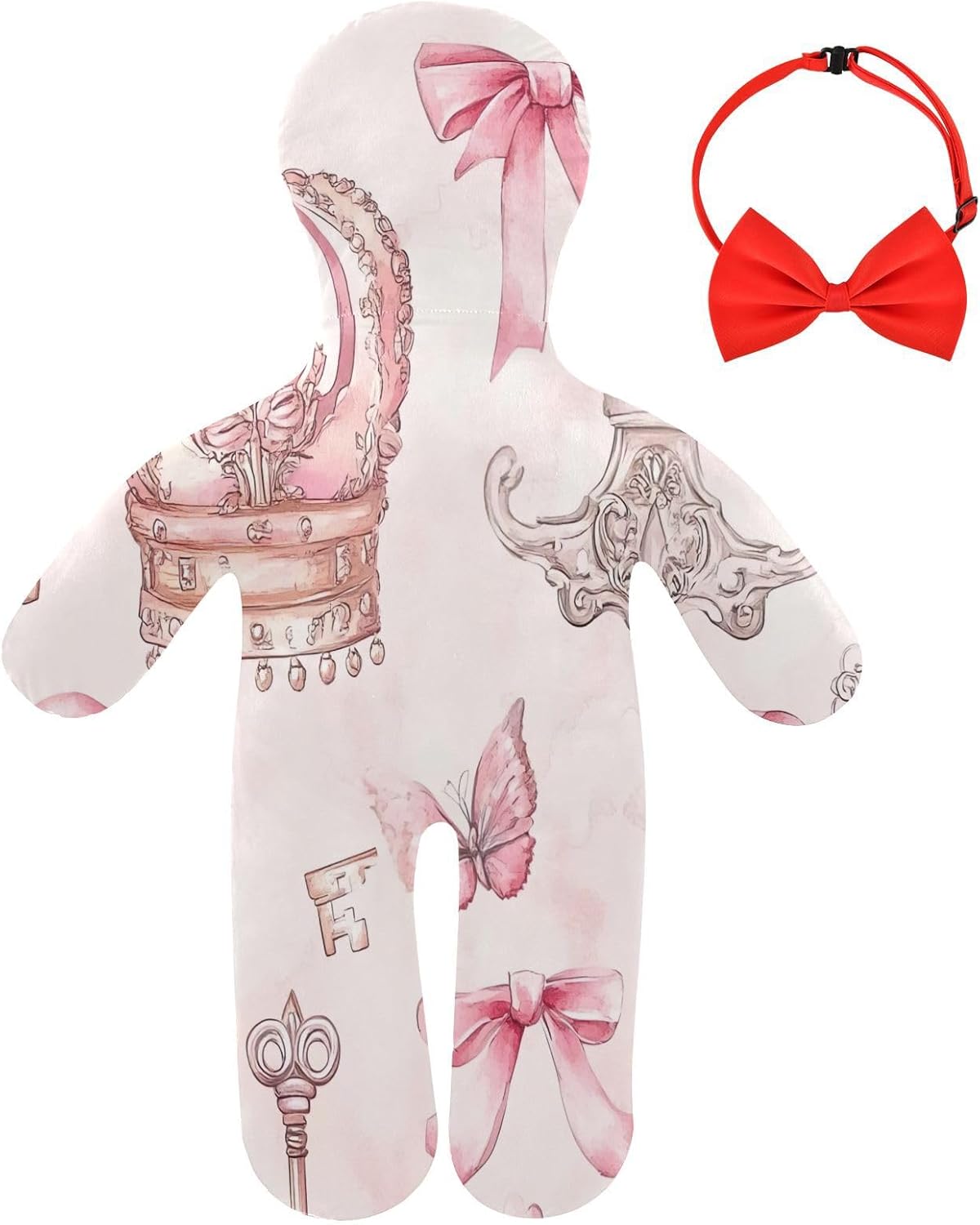 Bow Tie and Crown Human-Shaped Pillow Soft Body Pillows Washable Velvet Pillows for Anxiety Relief Sleeping Cuddling & Support