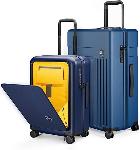 EUME Cabin Pro 57 Cm and Classic Check - in Large 75 Cm Luggage Trolley Bags for Travel - Set of 2 (Midnight Blue) | Polyc...