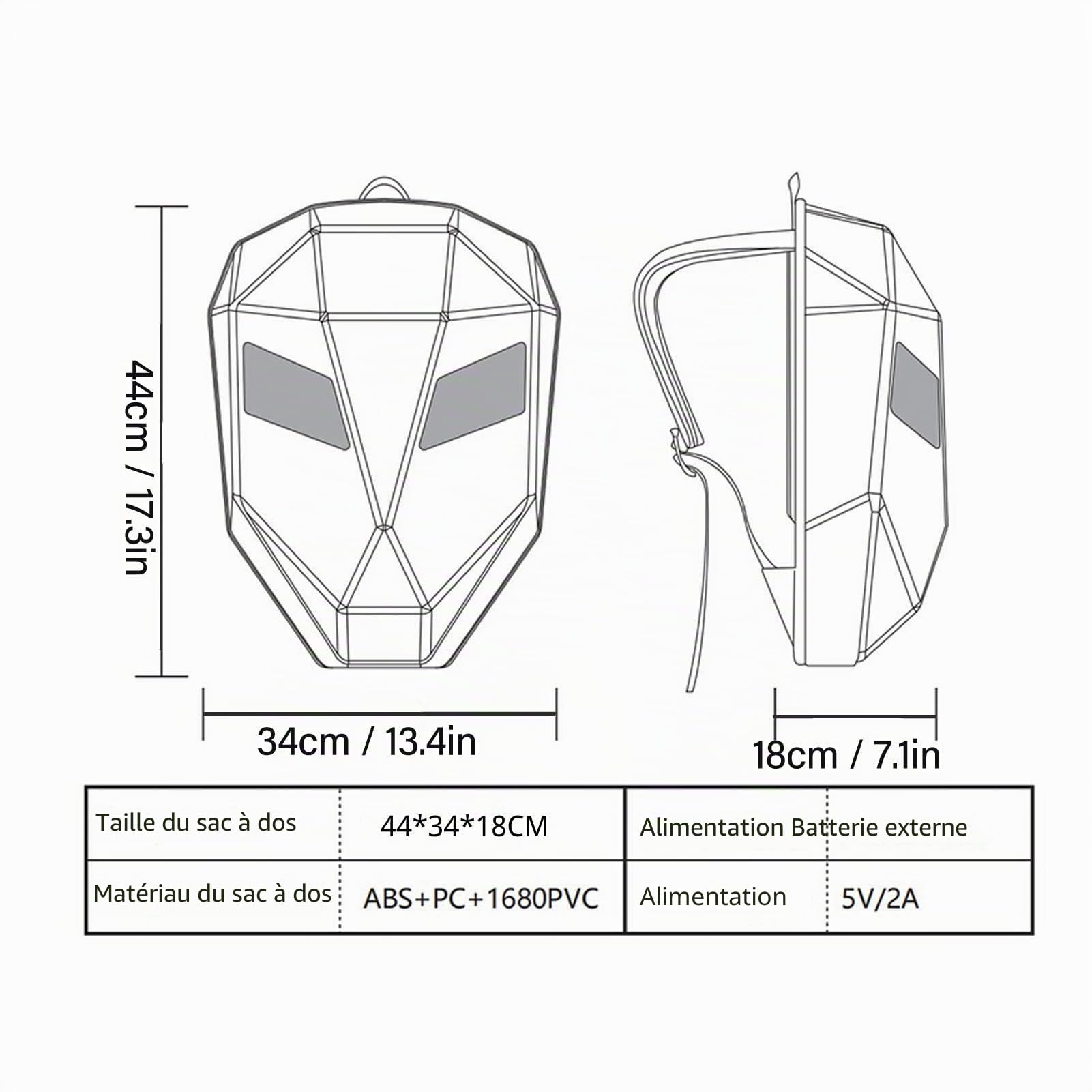 Asixxsix Sac à Dos LED, Contrôle par Application Bluetooth, Sac à Dos de Moto LED avec écran Couleur Programmable, Sac de Casque étanche Rechargeable par USB pour Voyage, Moto
