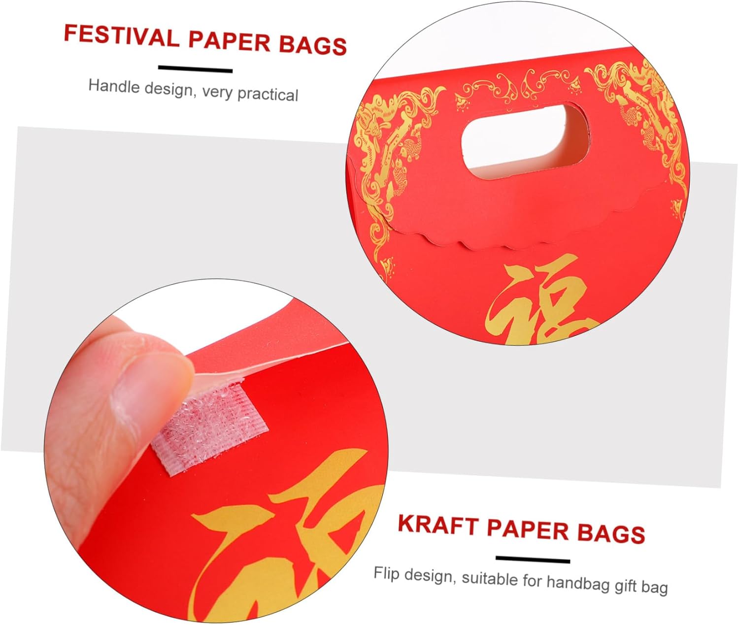 UWPOODYVVN 10pcs Chinese Red Year Pouches Handheld Paper Bags with Fu Character for Spring Festival and Party Favor WrappingNO.3323