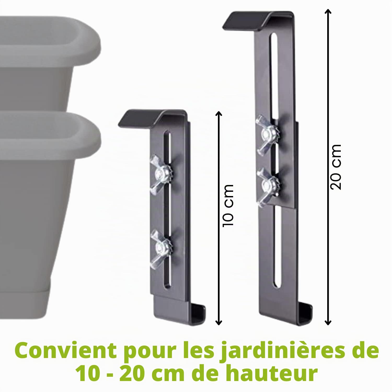 Plastia Fixpot Accroche Jardinière Invisible et Robuste - Support Balconnière pour Tous Les Rebords de Fenêtre, 4 pcs Anthracite