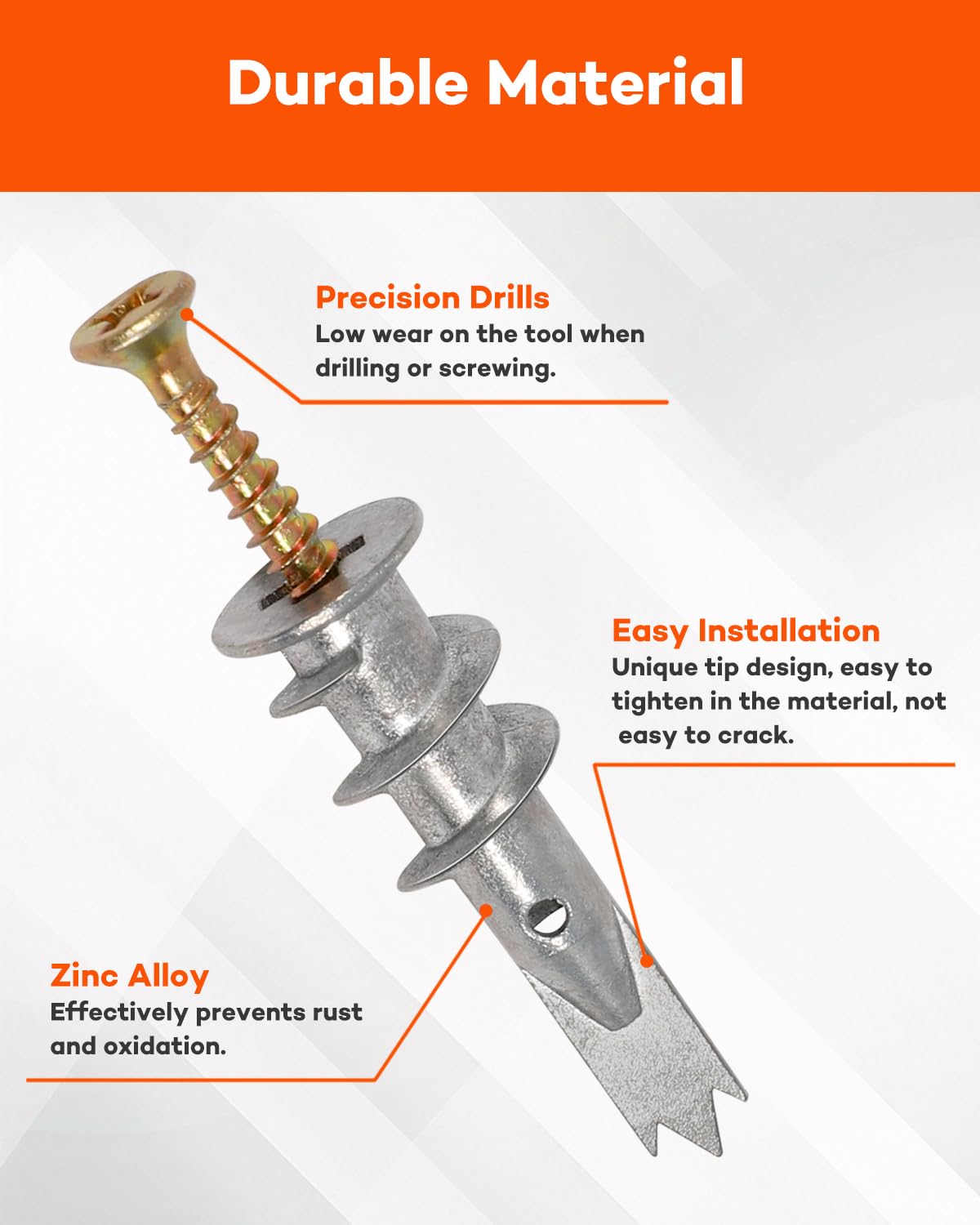 Gorffy 100PCS Self Drilling Plasterboard Fixings, M4 Heavy Duty Plasterboard Fixings, Metal Wall Plugs Drywall Screws - Image 4