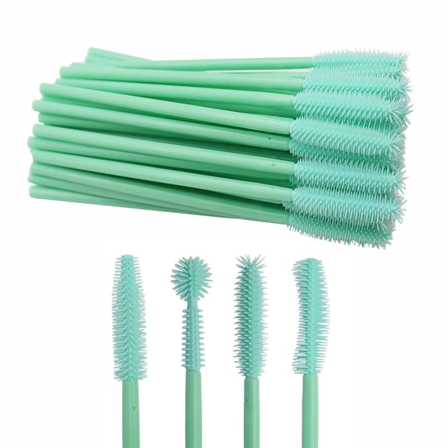 SYOSI 80PCS Mascara Brushes, Mascara Brushes Wands One-Off Disposable Silicone Eyelash Comb Makeup Tool Kit Set, 4 Types Spoolie Brush for Makeup, Mint Green