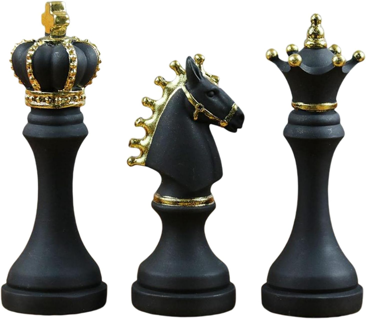 3 Pack Chess Pieces Statue Sculpture Ornament Collectible Figurine Furnishing Home Contemporary Office Table Decoration, Black