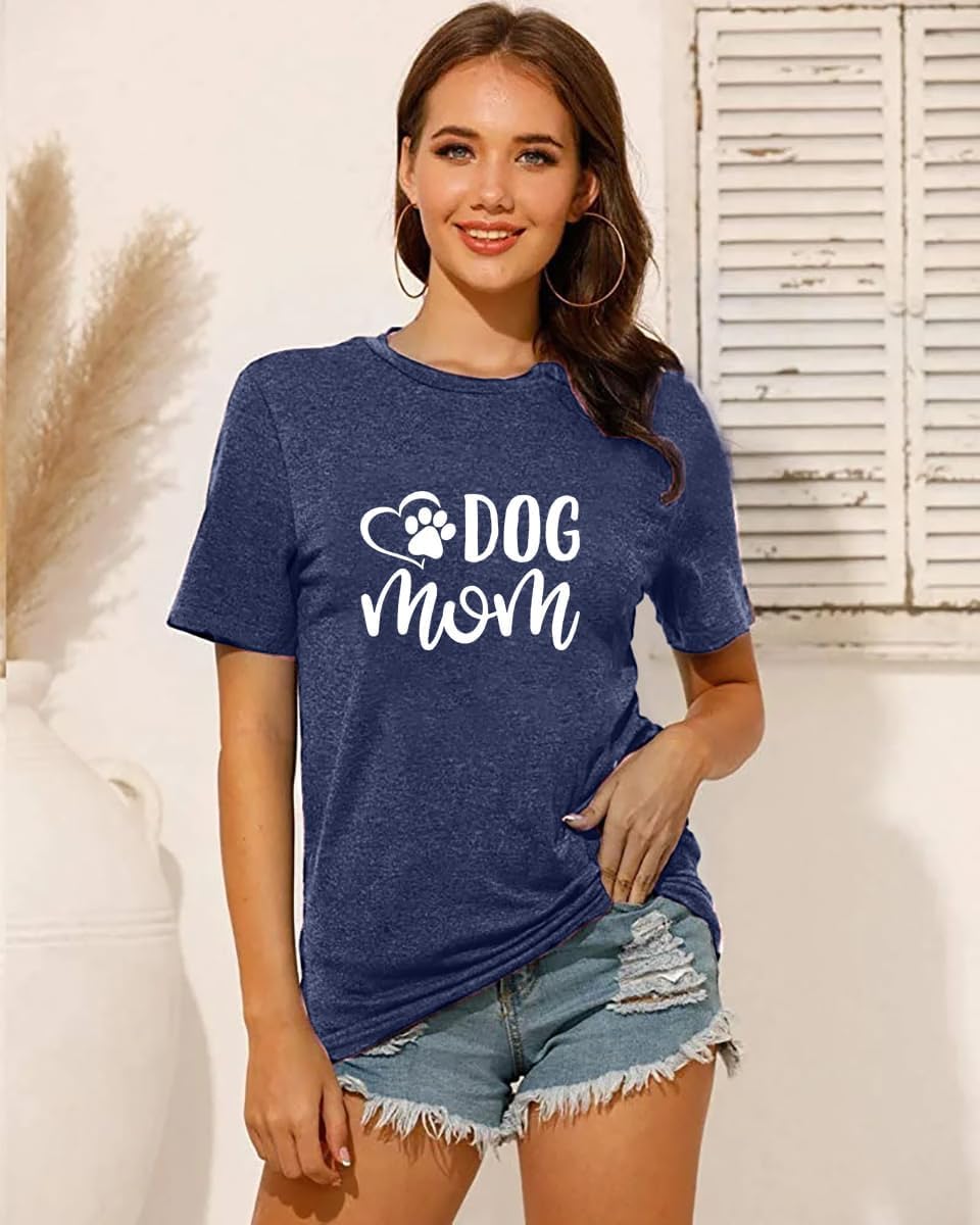 Dog Mom Shirts for Women Cat Dog Paw Graphic O Neck Short Sleeve Gifts Girls Heart Tee Tops - Image 2