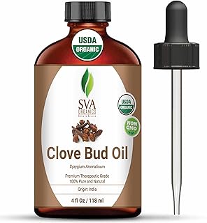 SVA Organics Clove Bud Essential Oil 4 Oz Organic USDA 100% Pure Natural Undiluted Premium Therapeutic Grade Oil for Skin, Teeth, Diffuser, Aromatherapy