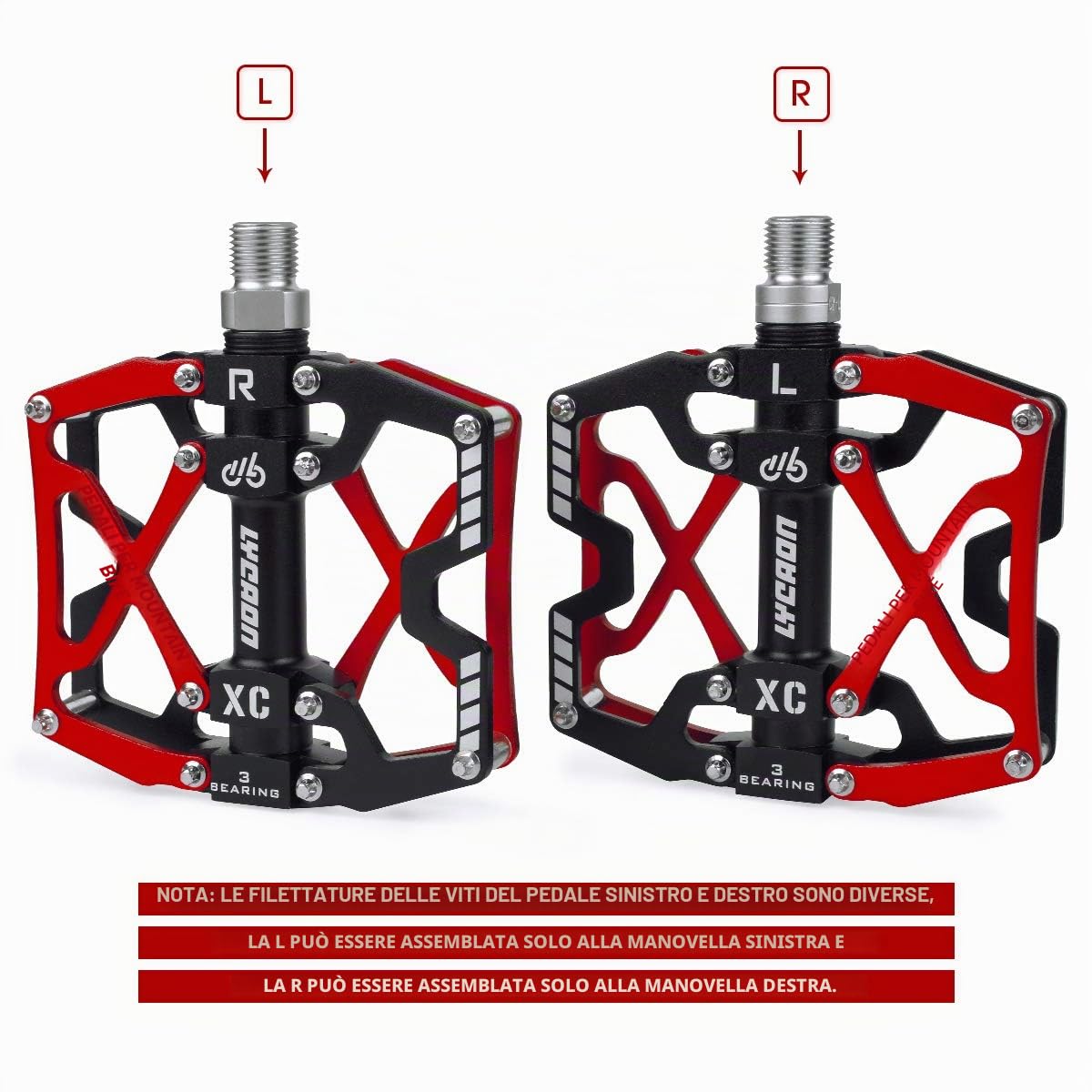 LYCAON Pedali per Bicicletta, Pedale per Bici Antiscivolo in Lega di Alluminio CNC, 3 Pedali Cuscinetti per BMX MTB 9/16 Pollici