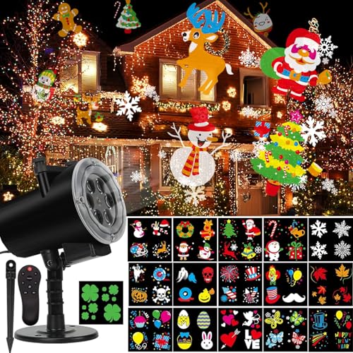 Image of Holiday Projector Light, Syslux Halloween Christmas Projector Lights 16 HD Slides LED Waterproof Light Outdoor Indoor Lights with Remote Control for Party Garden Halloween Xmas Holiday Landscape Decor