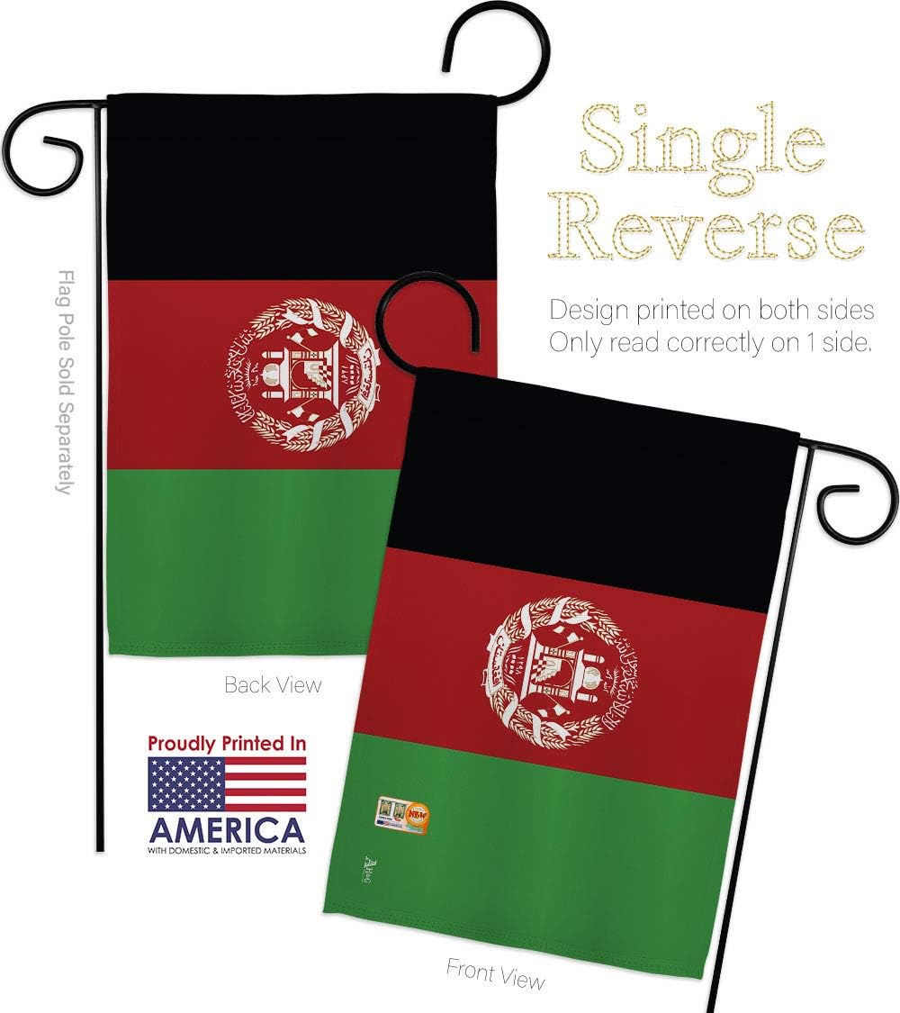 Afghanistan Garden Flag Set with Stand Regional Nationality Nation International World Country Particular Area Small Decorative Gift Yard House Banner Made In USA 13 X 18.5
