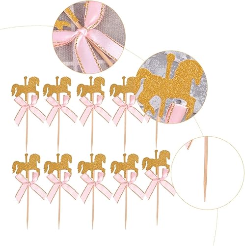 Miniatura 2 de Amosfun 50 piezas de decoración de cupcakes de caballo, carrusel de caballo para tartas, bonitos adornos para cupcakes, decoraciones únicas para