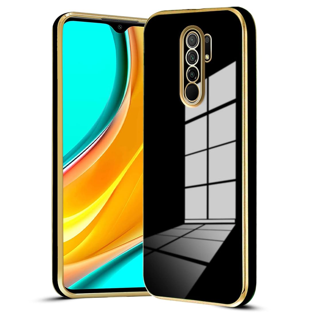Casotec Electroplated Chrome 6D Back Case Cover | Gold Plated Frame | Slim Shockproof Soft TPU | Compatible for Mi Redmi 9 Prime/Poco M2 - Black (B0CB1GGWQW) Amazon Price History, Amazon Price Tracker