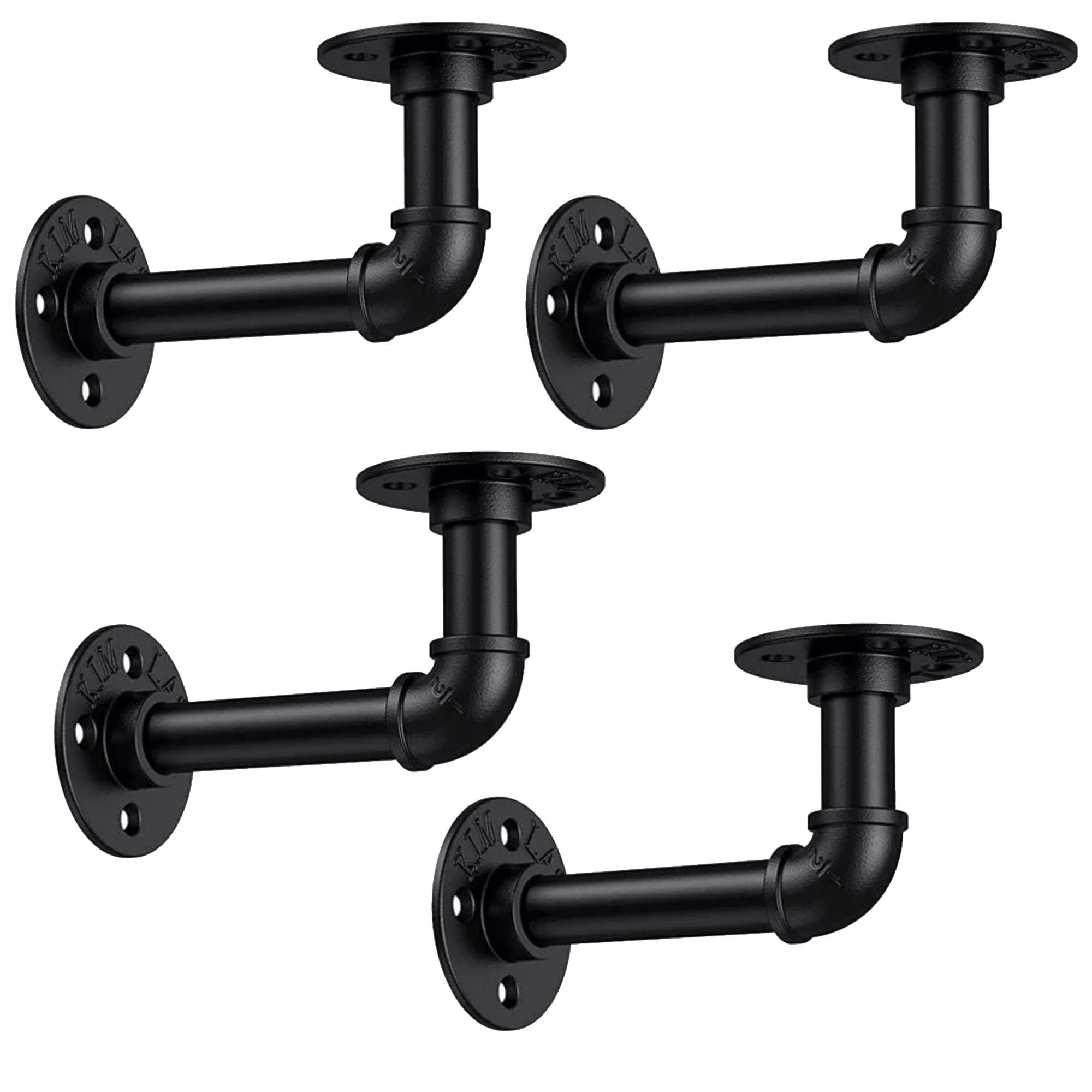 Eai Matt Black Pipe Shelf Brackets | | Cast Iron Scaffold Type | Pack Of 4 Brackets | Dual Bracket Length 100/160Mm