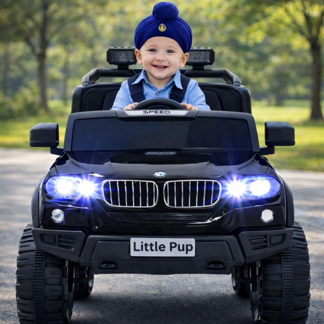 LITTLE PUP Kids Speed-888 Battery car for Kids | Battery Operated Jeep for 1 to 7 Year Kids | Electric Ride on-Dual Control Mode, Swing Function, Led Lights, with Seat Belts | (Black)-image-25