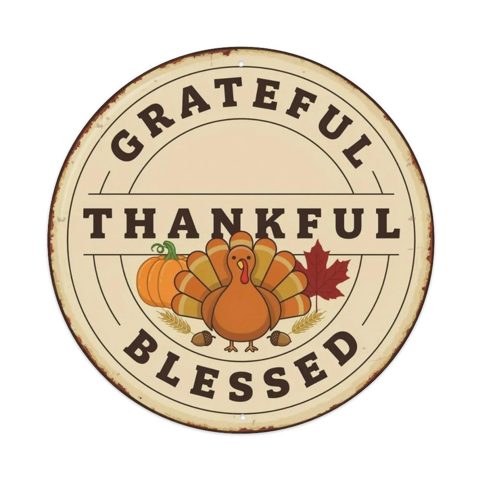 Grateful Thankful Blessed Metal Tin Sign Plaque