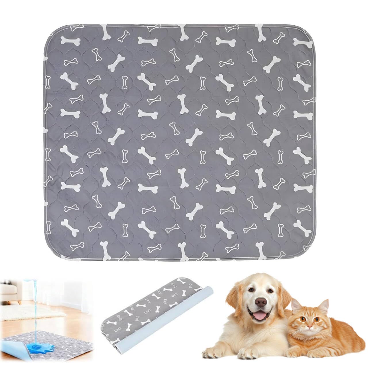 puppy pee pads for dogs,washable pee pads for dogs with pheromones,reusable puppy pads washable for dogs & cats, washable,durable leak-proof & anti-slip pet training pads for home & trave(m,gray)