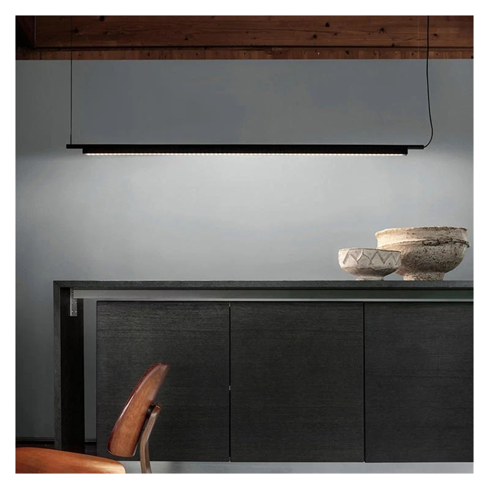 da a Sospensione lineare nordica, Design Creativo, da a Sospensione per Soggiorno, Ufficio, Ristorante, Tavolo da Pranzo a LED, Lungo, Moderno (Argento, Lunghezza 85 cm)
