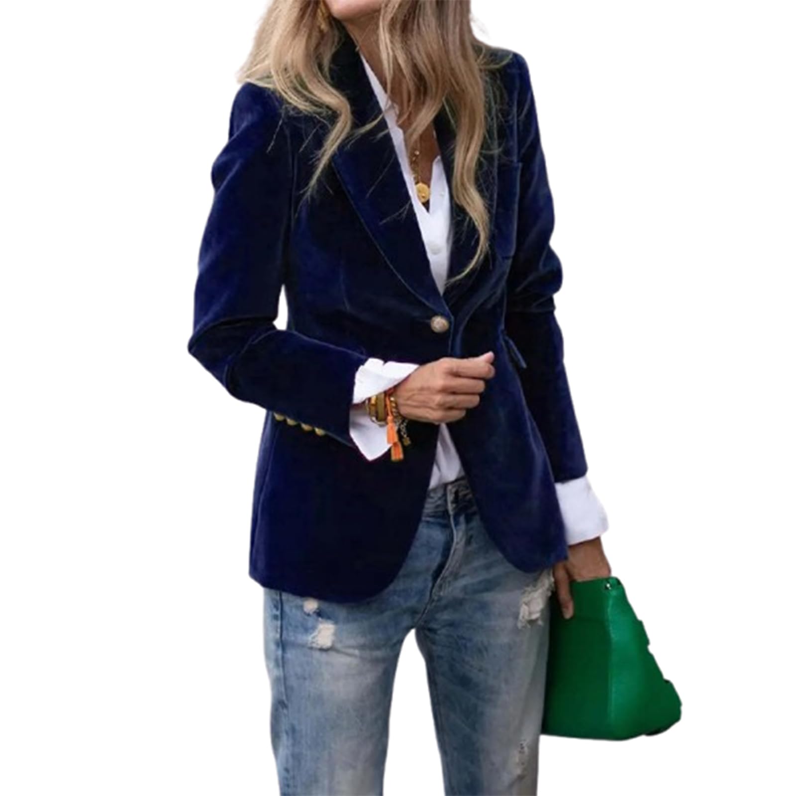 Womens Velvet Blazer Single Button Business Casual Jacket with Long Sleeve Soft Velvet Suit Coat