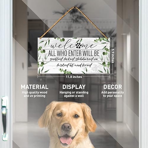 Miniatura 2 de Divertido letrero de bienvenida de perro para puerta delantera, letrero de bienvenida de perro para decoración del porche del hogar, letrero de